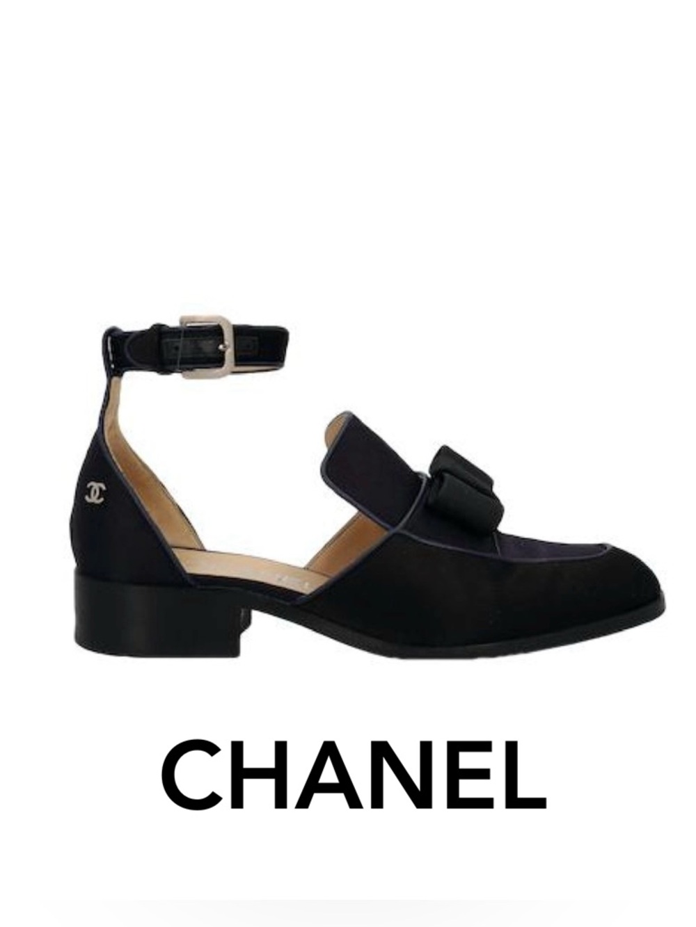 CHANEL Black Ankle Strap Loafers